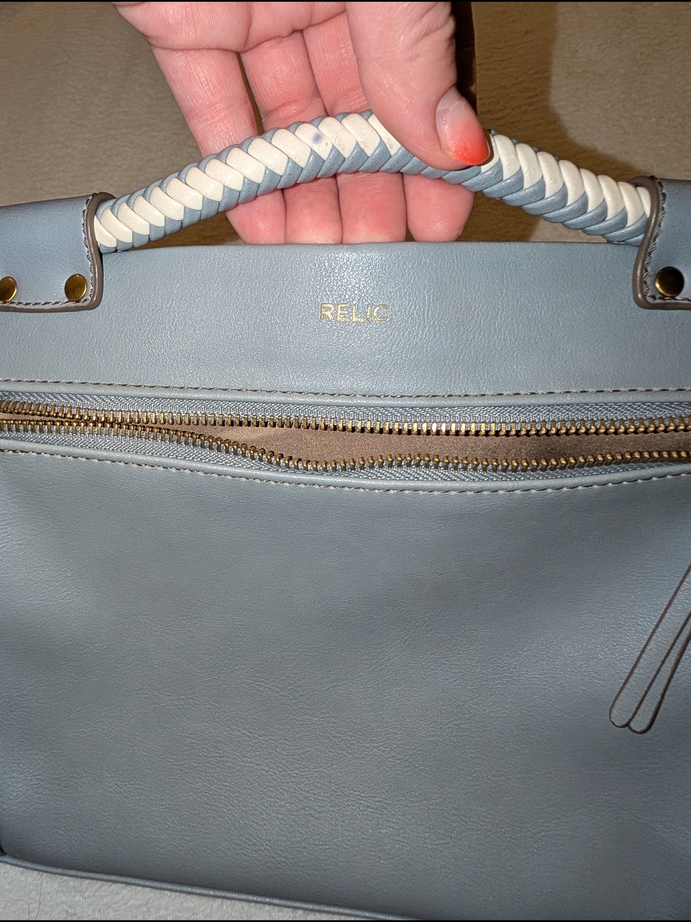 Relic By Fossil Gray Crossbody Bag with Cream Rope Accent Cute Small Travel